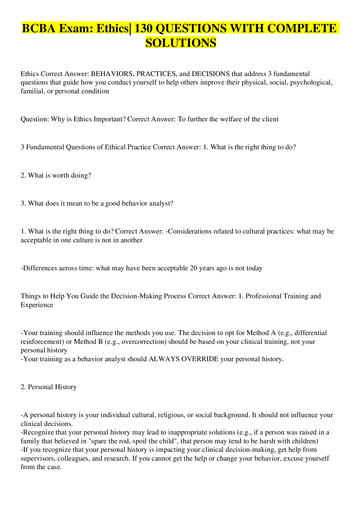 Preview image of BCBA Exam: Ethics| 130 QUESTIONS WITH COMPLETE SOLUTIONS document